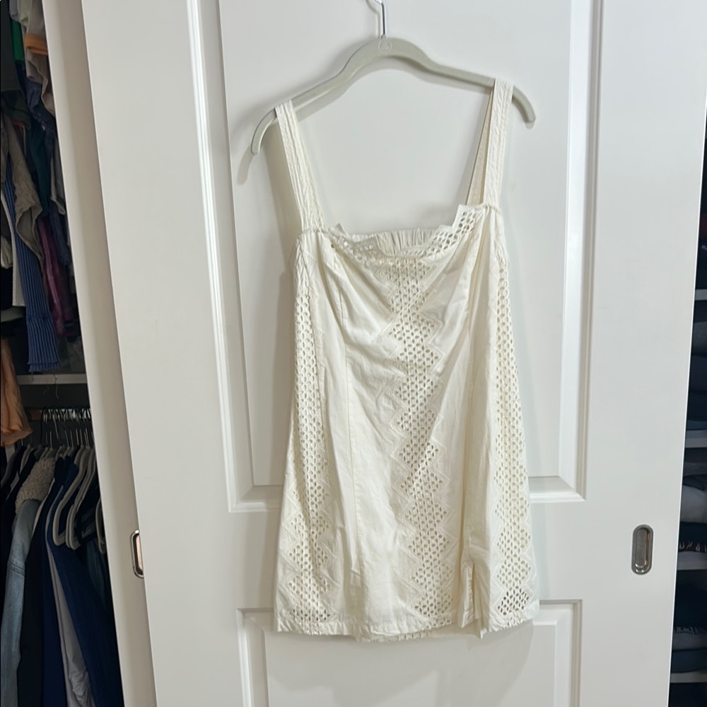 Free People white square neck mini dress with lace details